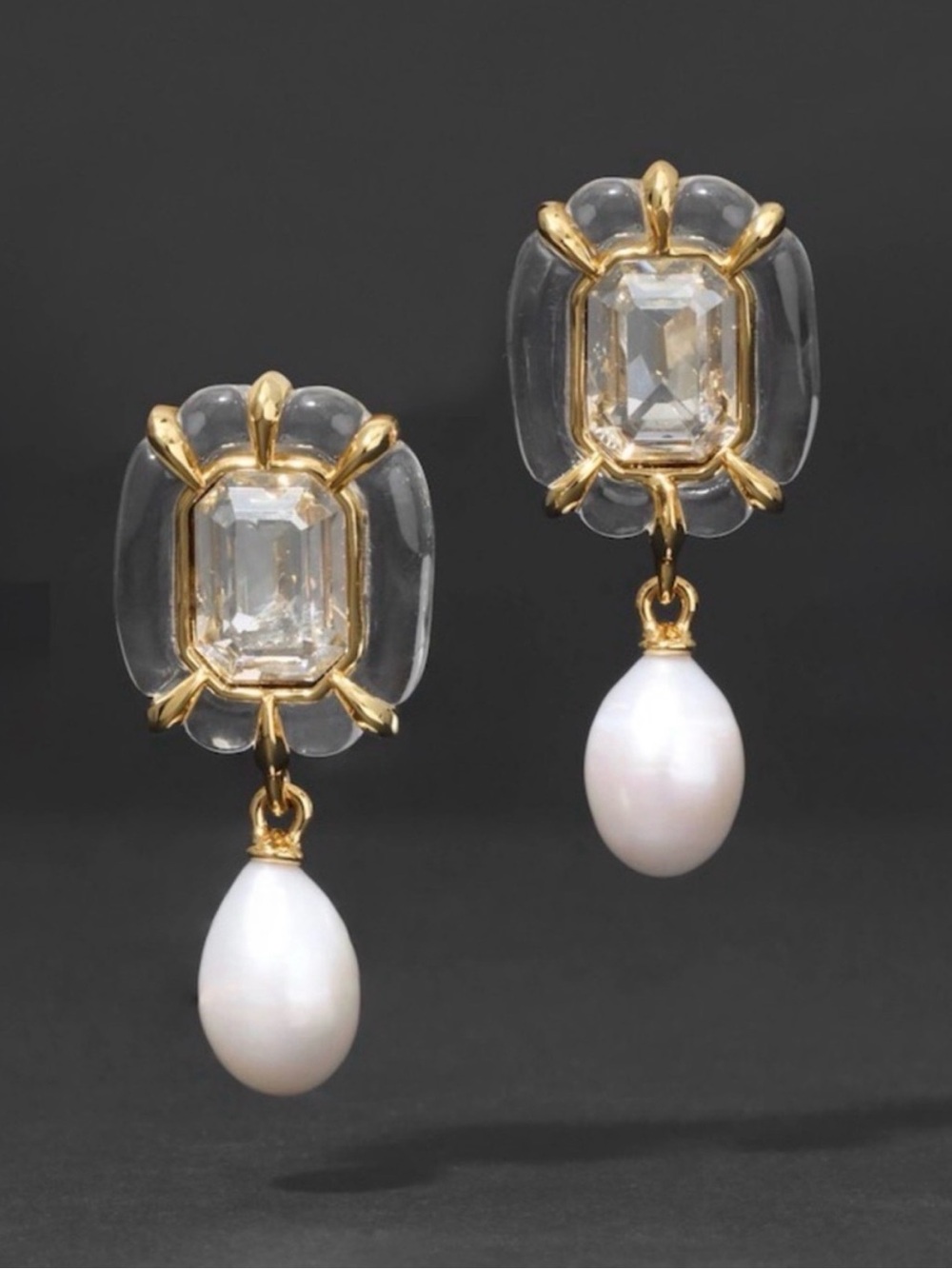 NEW Alexis Bittar 14k Gold Plated Lucite Pearl Earrings Gold Clear AU09